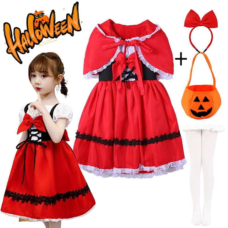 Baby Clothing Europe - Little Girls Fairy‑Tale Red‑Hood‑Style Lace‑Dress Kit