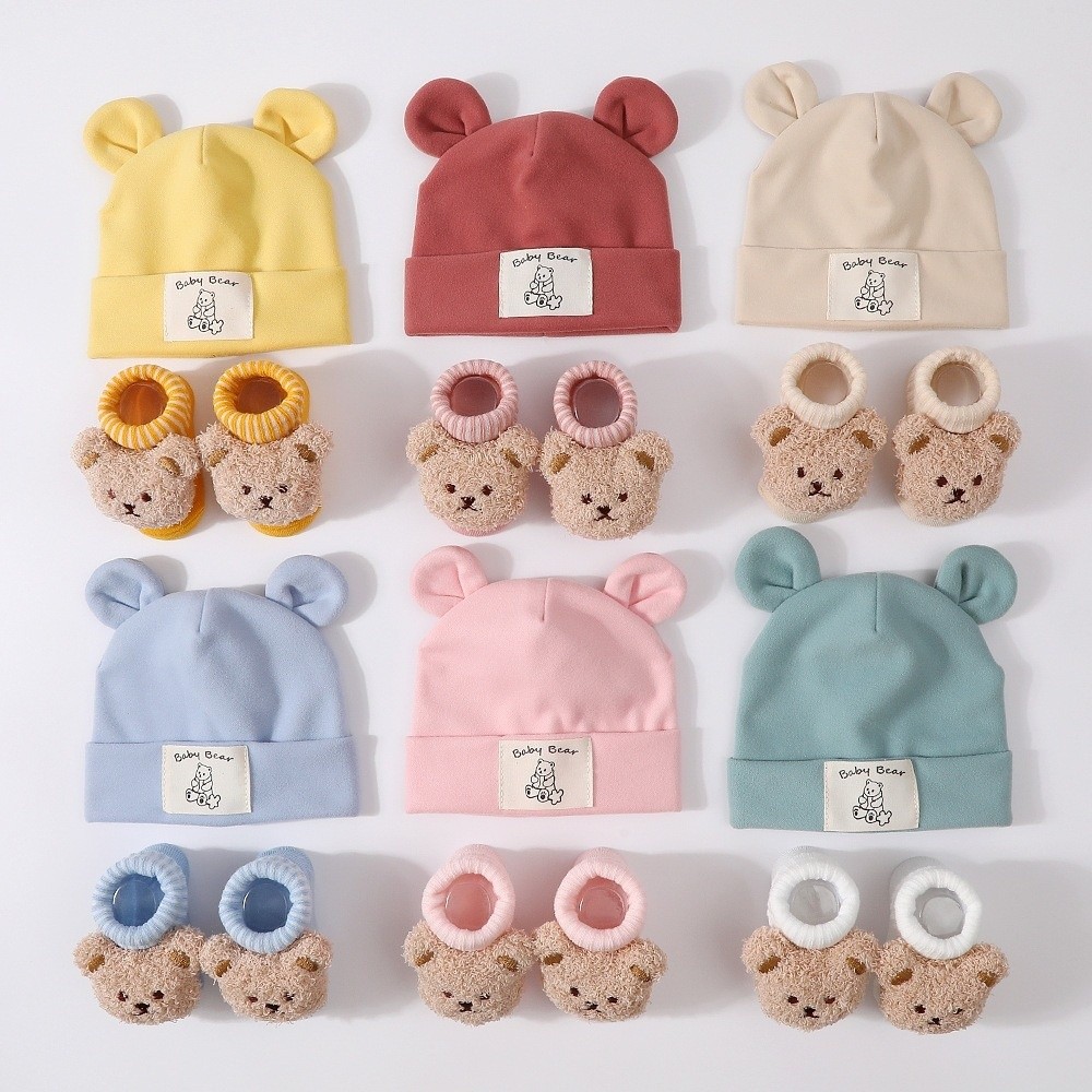 Baby Hat Beanie - 2Pcs/Set Cotton Baby Hat Socks Set